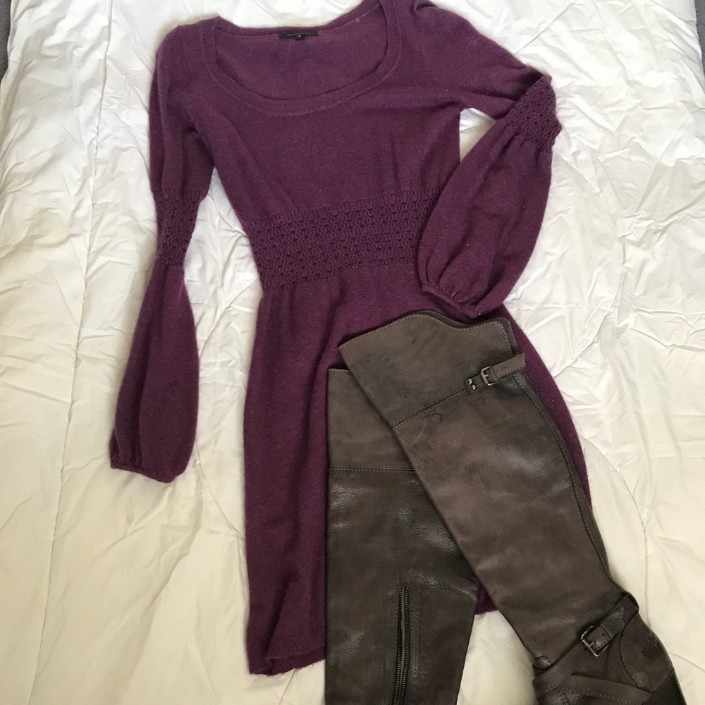 Sweater dress for fall. Wine color